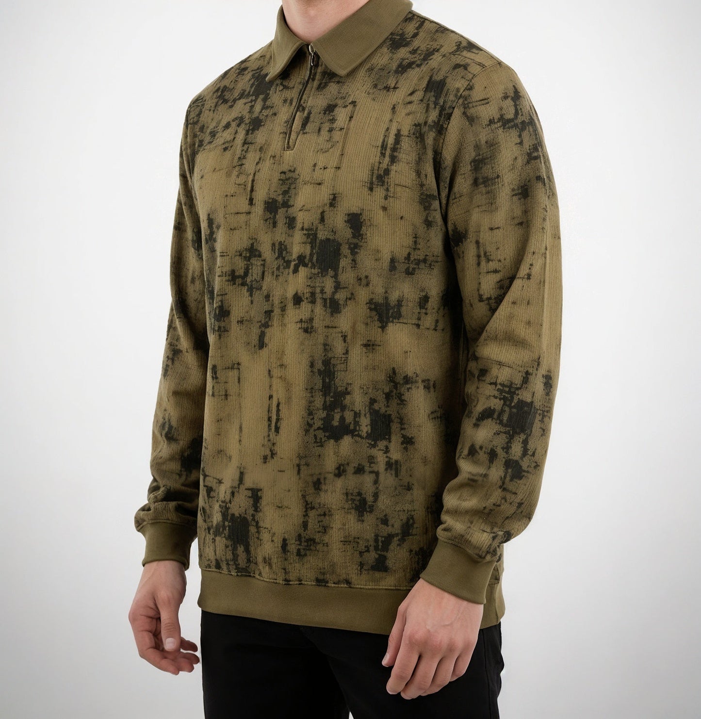 Textured Quarter Zip Polo - Military Green