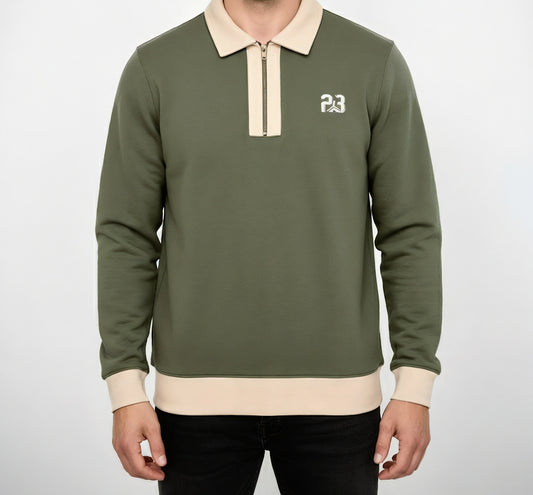 The '23' Quarter Zip Sweatshirt - Olive Green