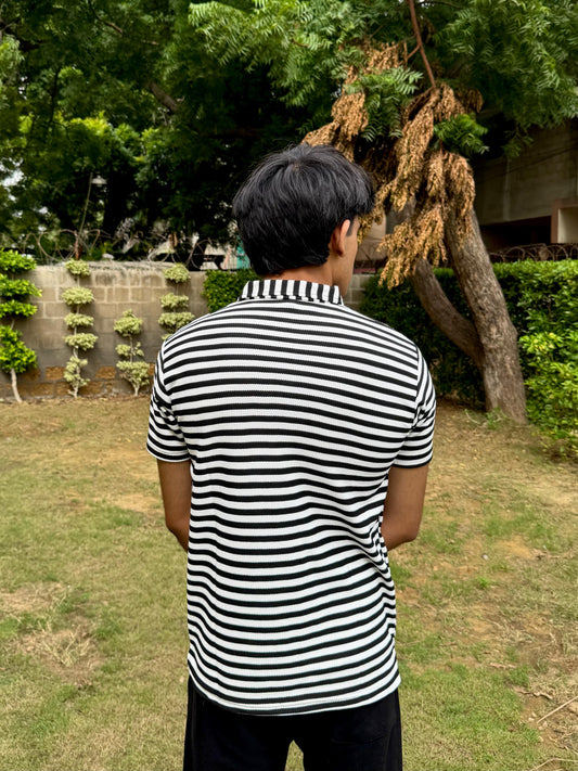 Black & White Knitted Zip Polo