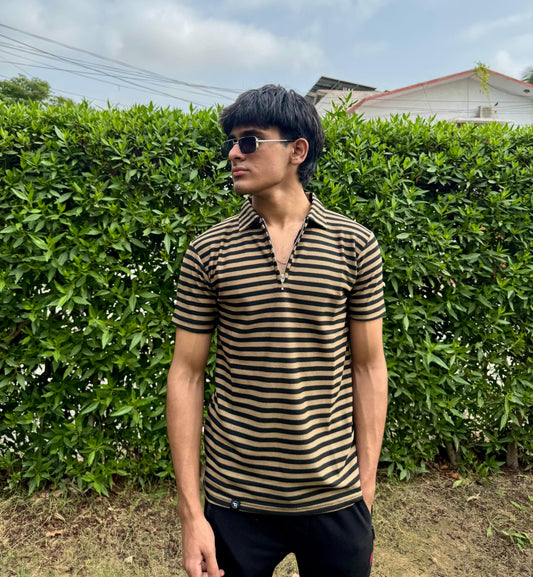 Black & Brown Knitted Zip Polo
