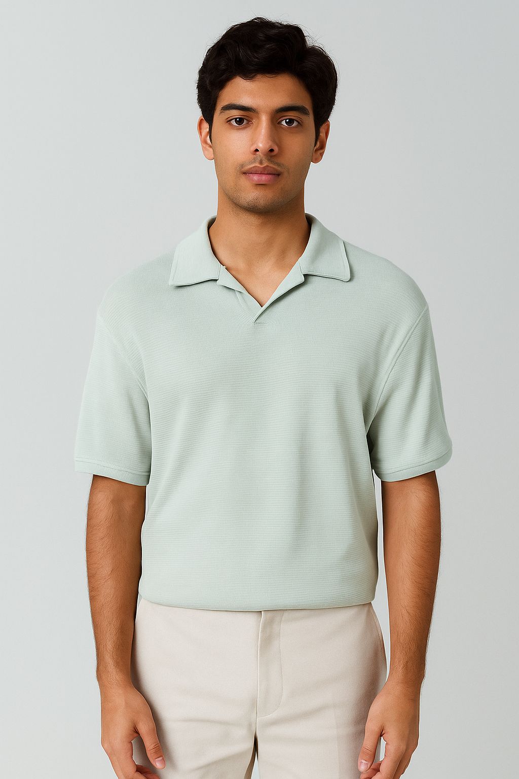 Ice Blue - Waffle Knitted Polo