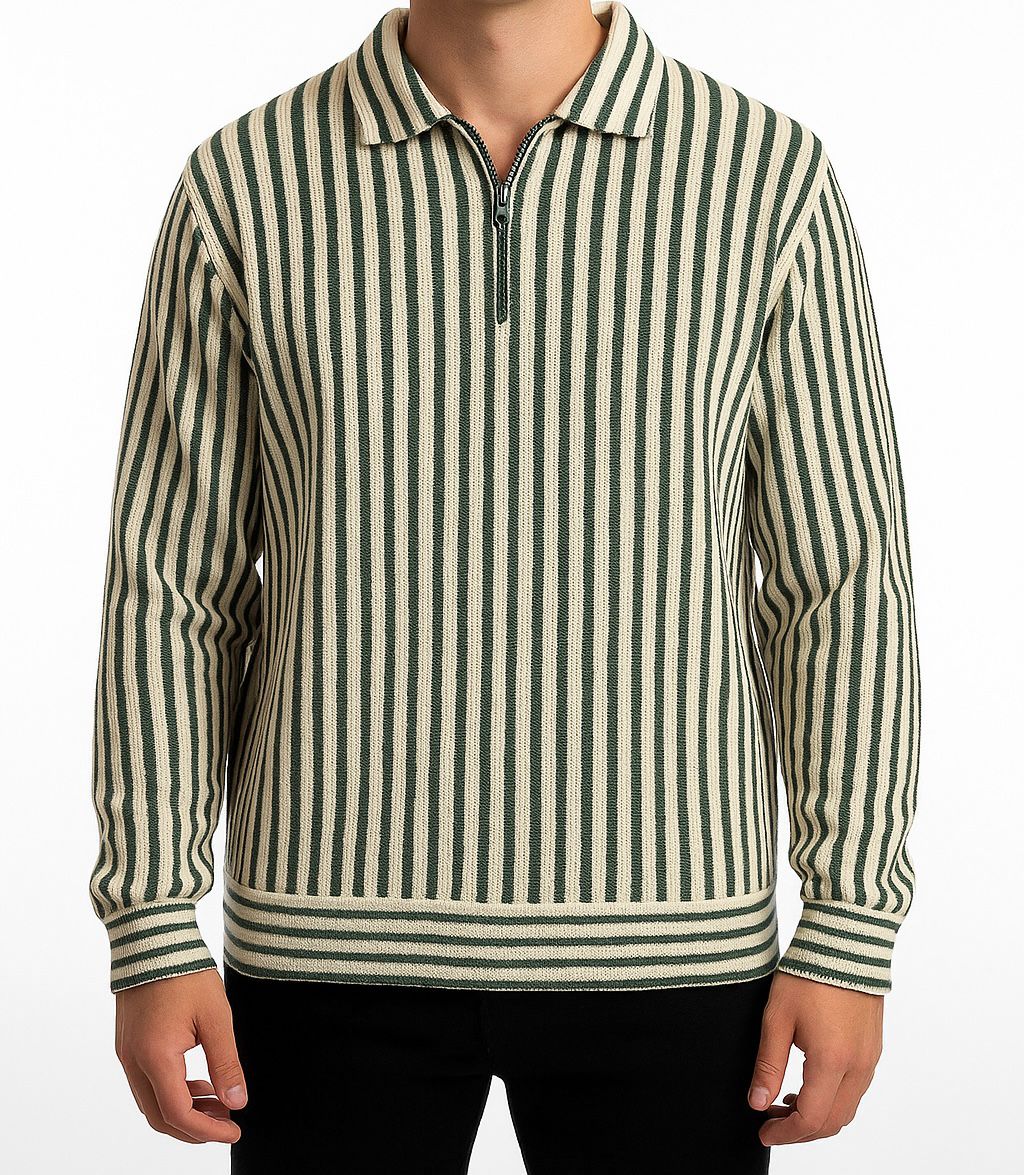 Striped Zipper Knitted Polo