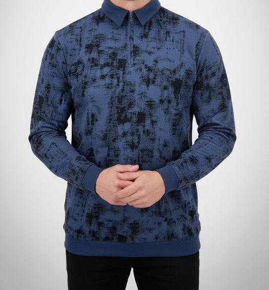 Textured Quarter Zip Polo - Blue