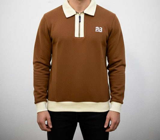 The '23' Quarter Zip Sweatshirt - Brown