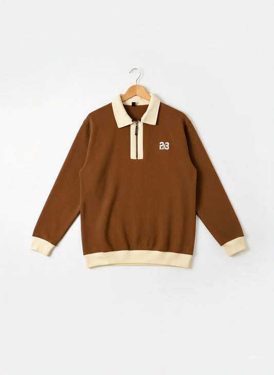 The '23' Quarter Zip Sweatshirt - Brown