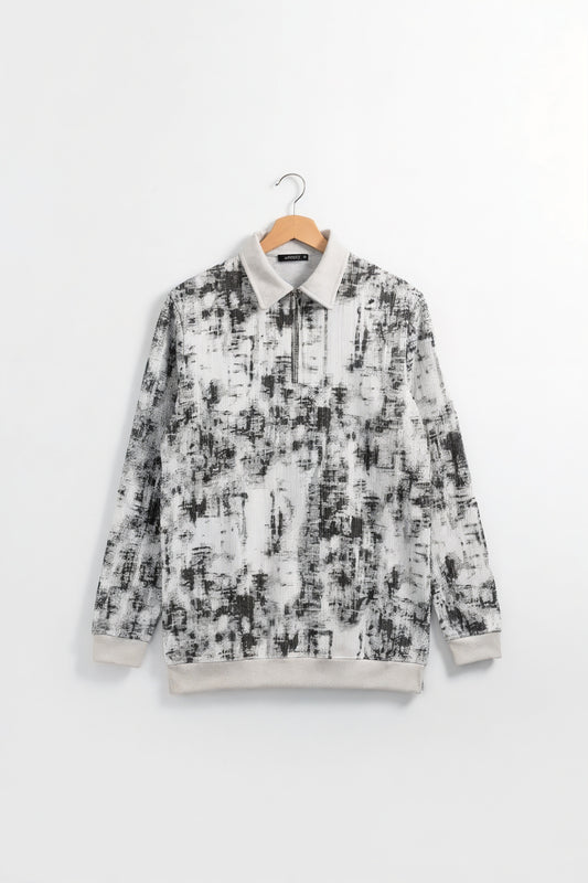 Textured Quarter Zip Polo - White