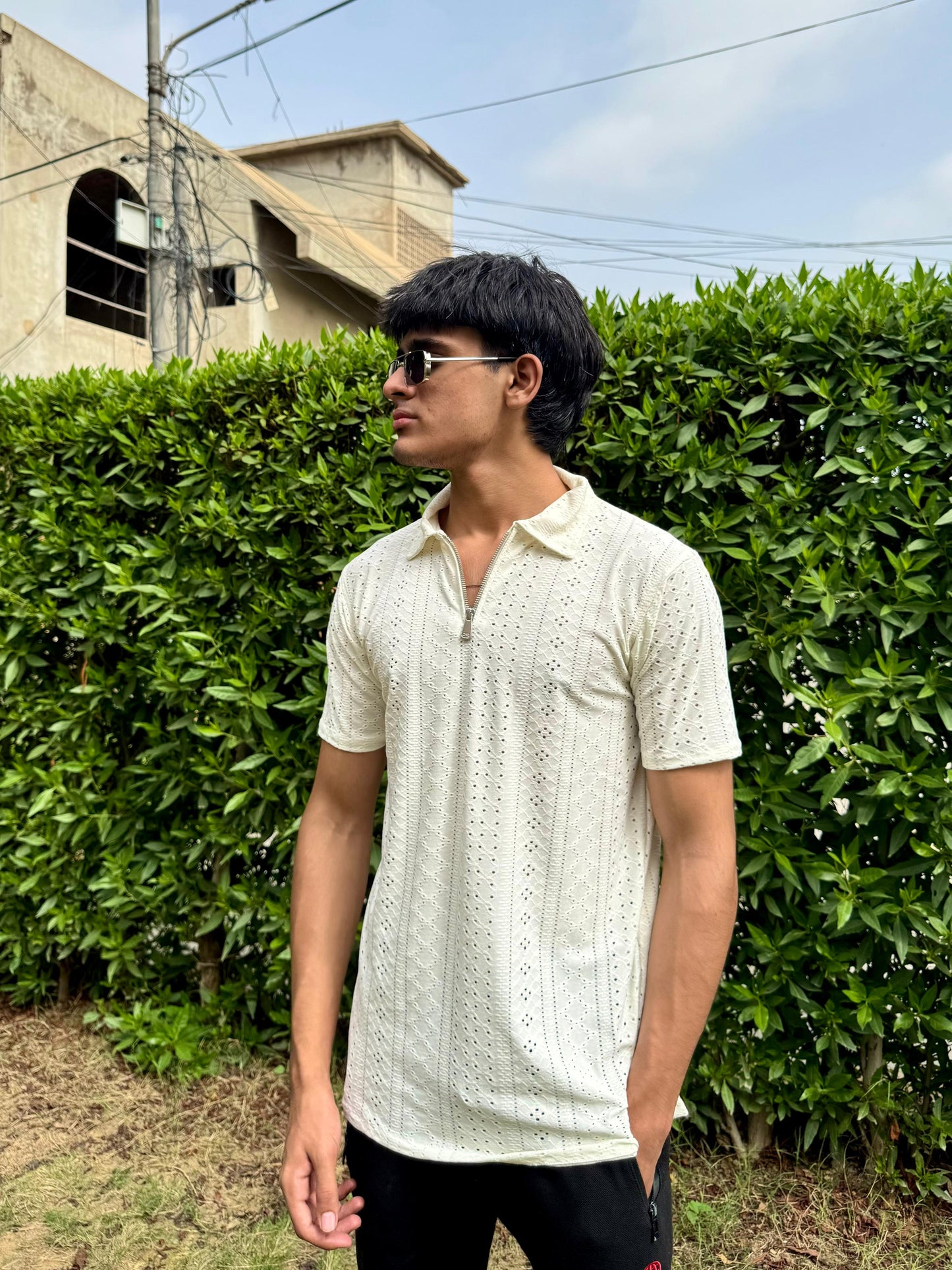 Off White Knitted Zip Polo Design 2