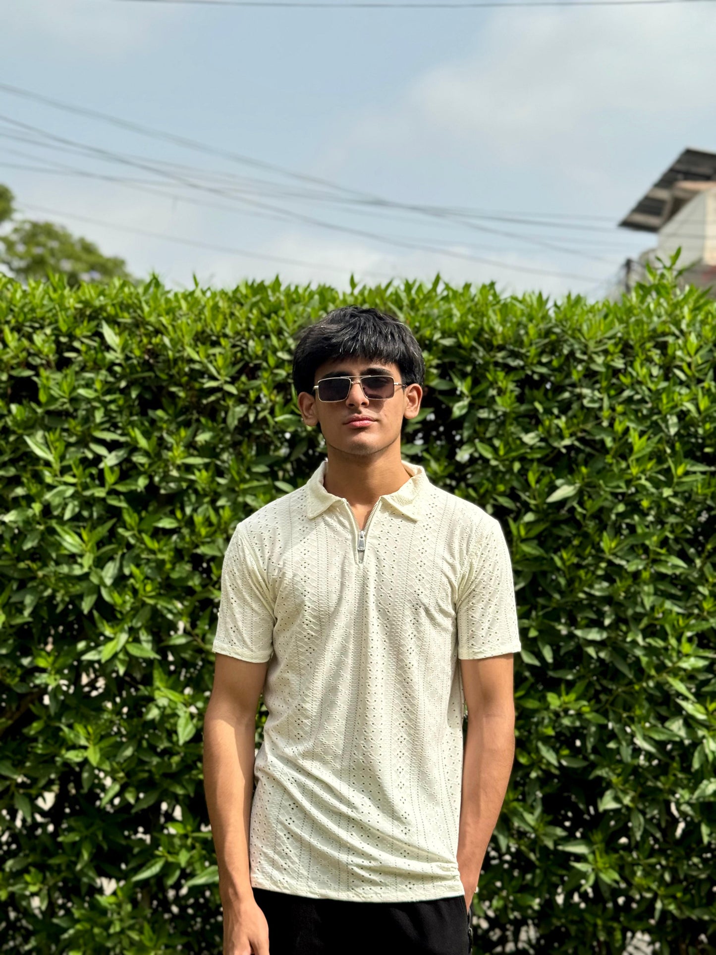 Off White Knitted Zip Polo Design 2