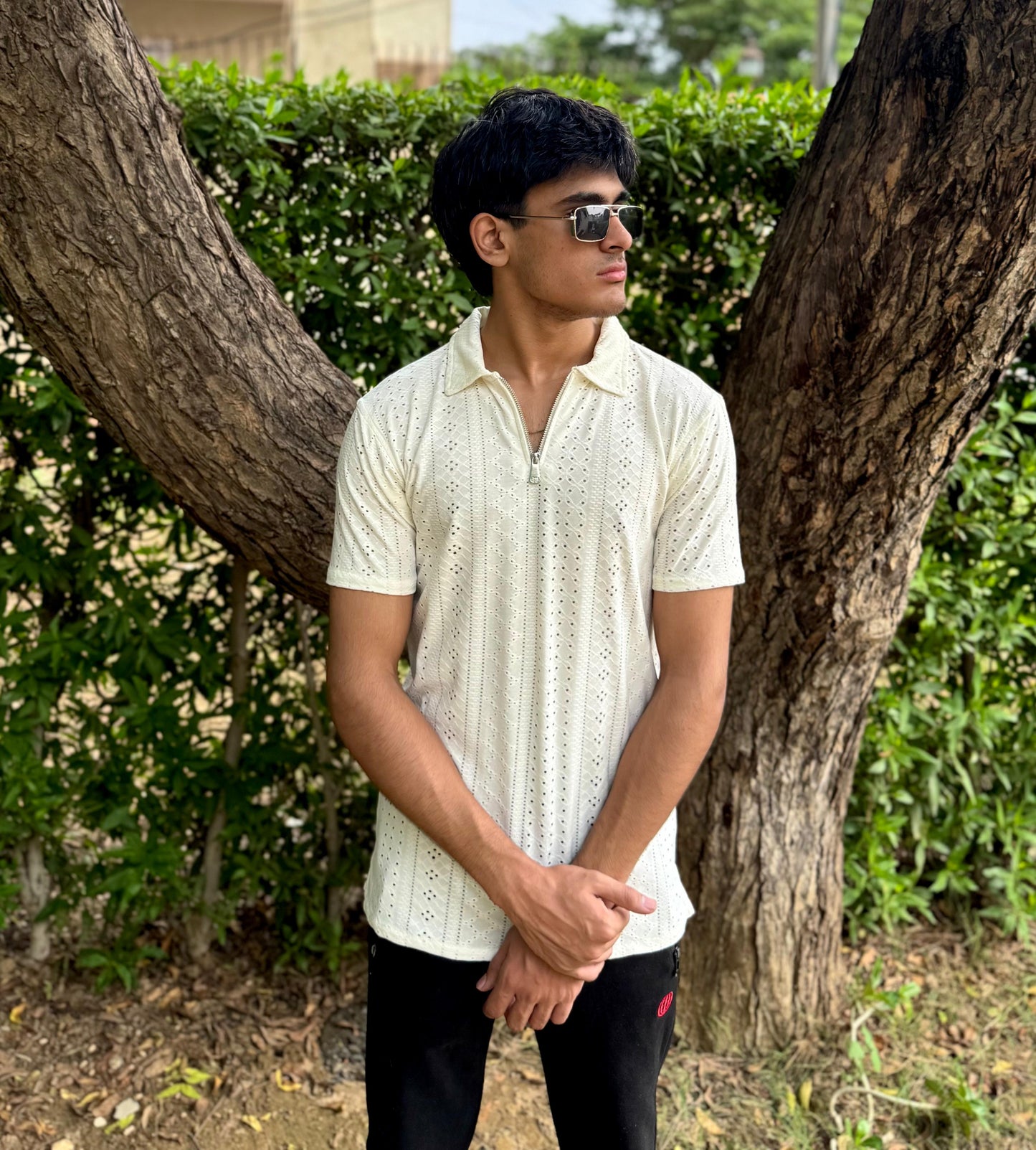 Off White Knitted Zip Polo Design 2