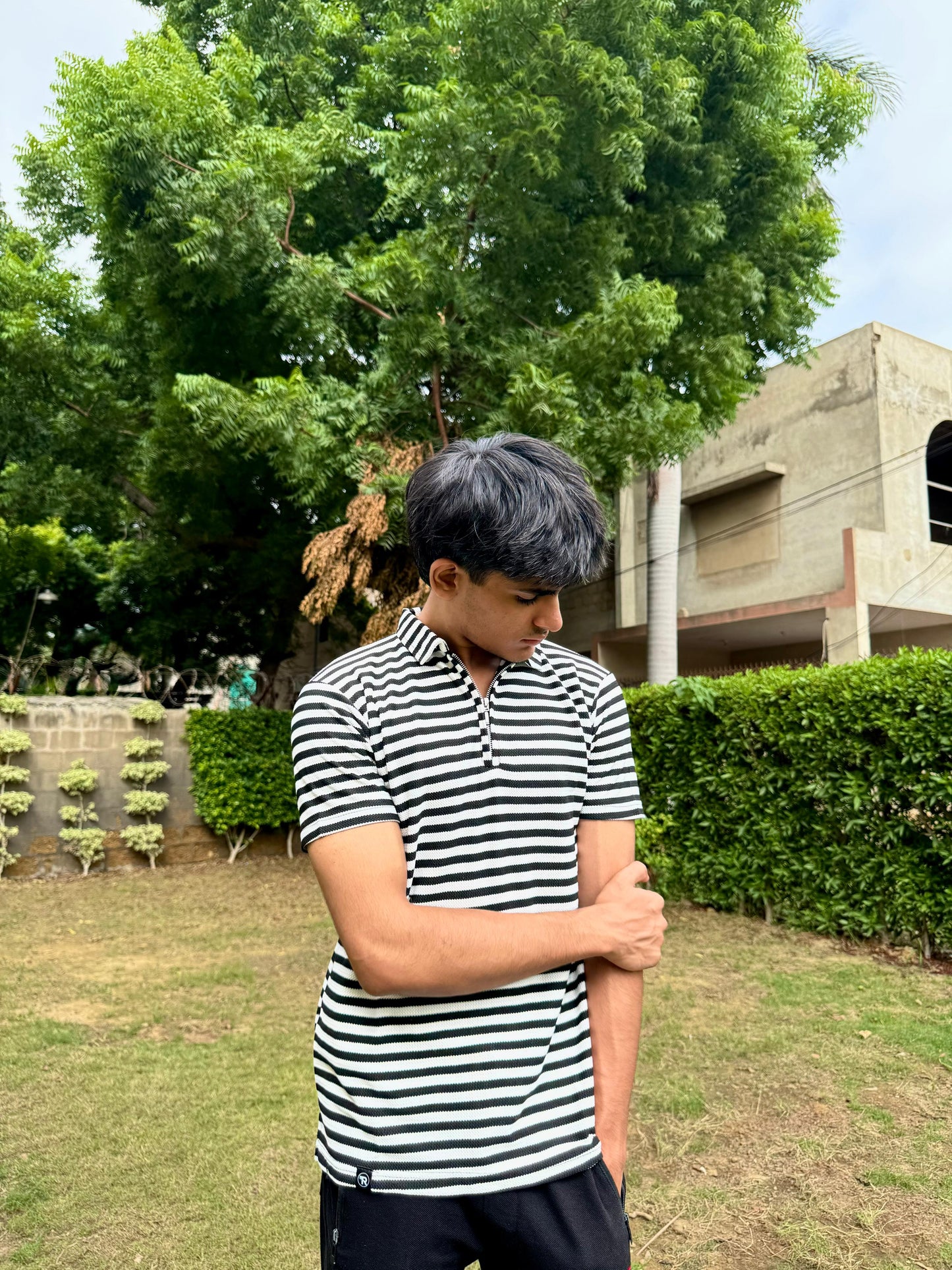 Black & White Knitted Zip Polo