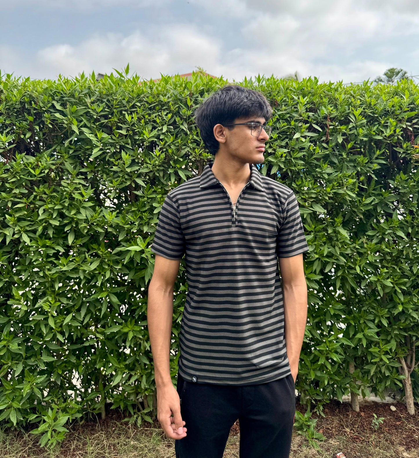 Black & Grey Knitted Zip Polo