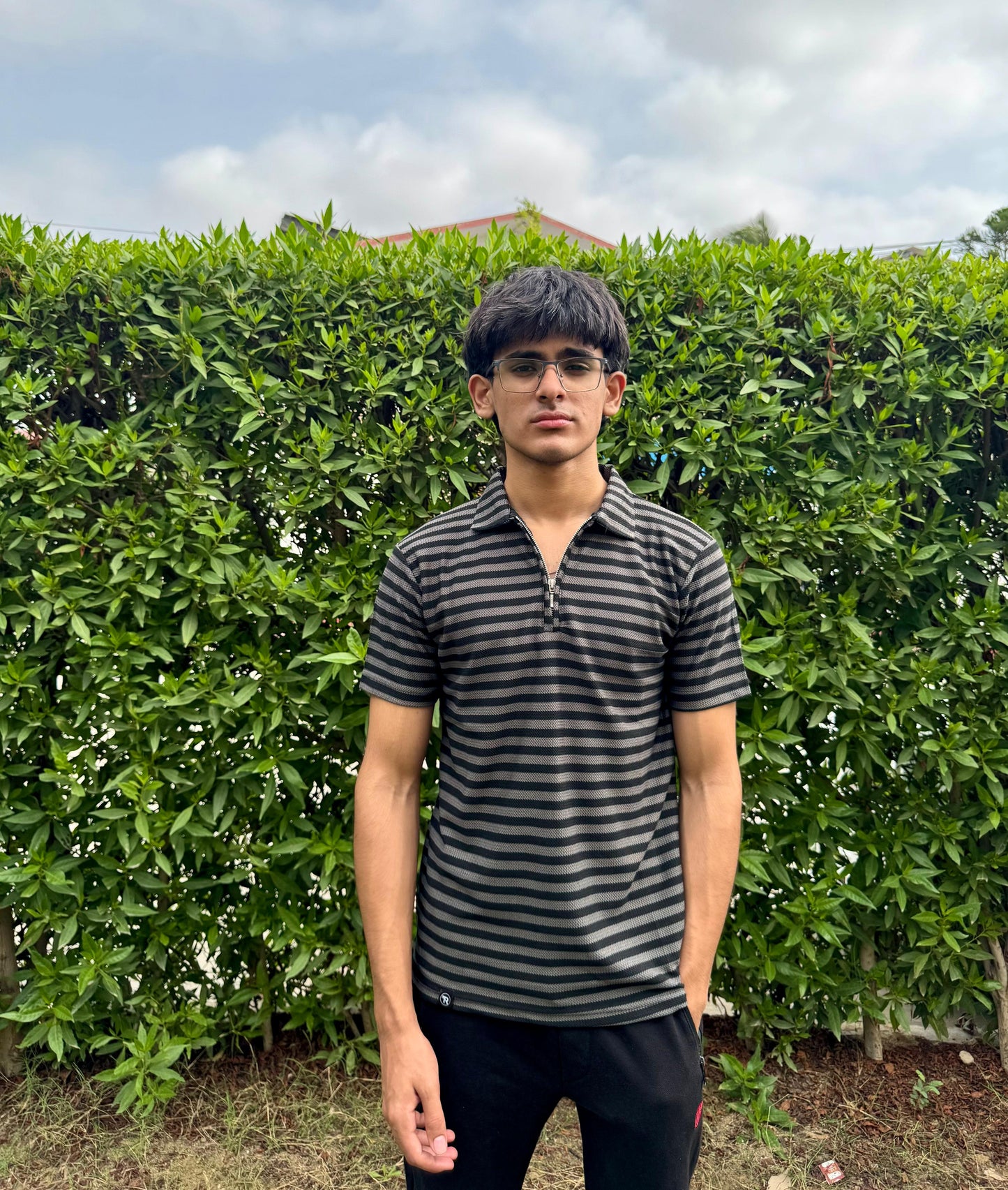 Black & Grey Knitted Zip Polo