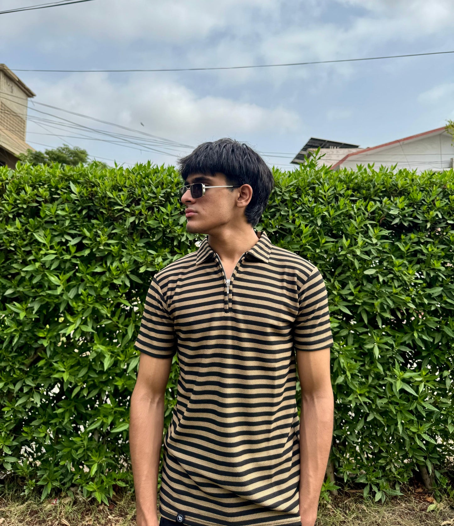 Black & Brown Knitted Zip Polo