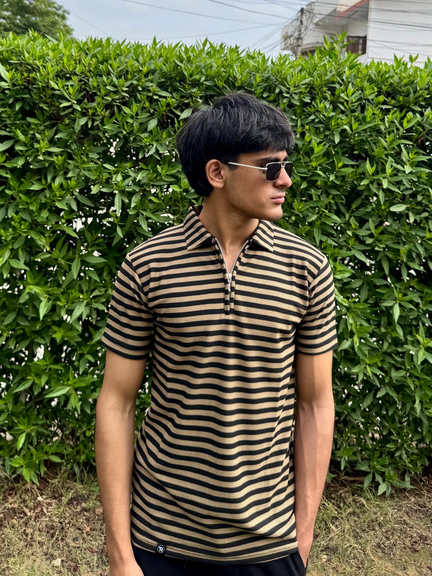 Black & Brown Knitted Zip Polo