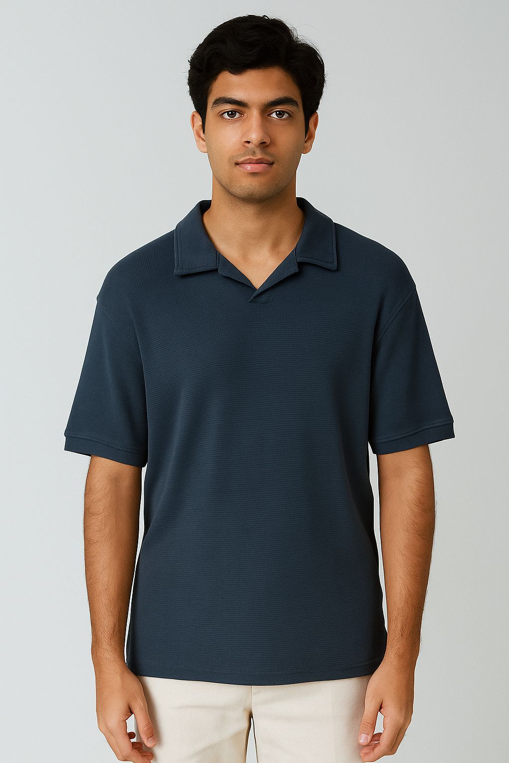 Prussian Blue - Waffle Knitted Polo