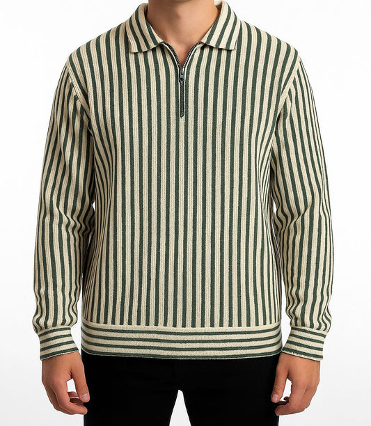 Striped Zipper Knitted Polo