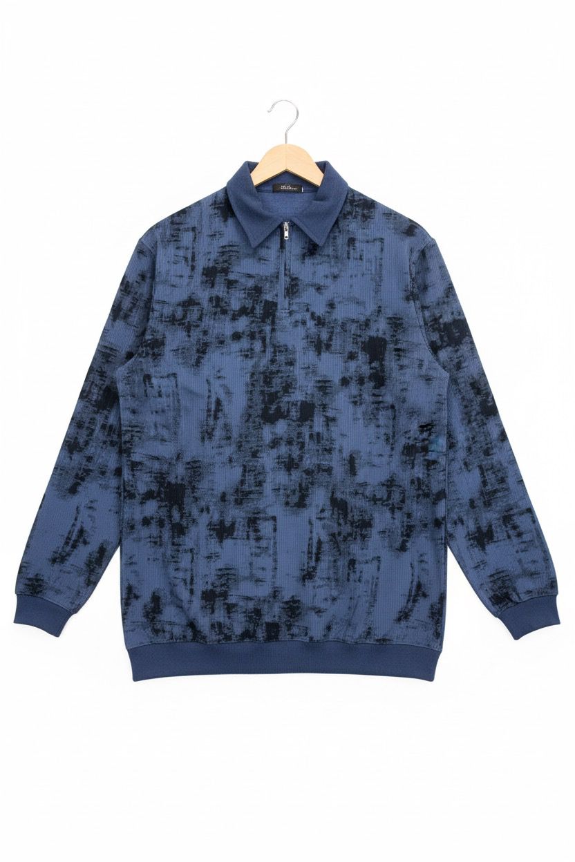 Textured Quarter Zip Polo - Blue