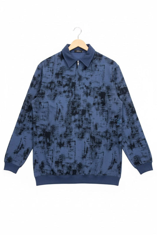 Textured Quarter Zip Polo - Blue