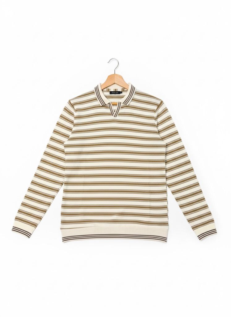 Striped Knitted Long-Sleeve Polo