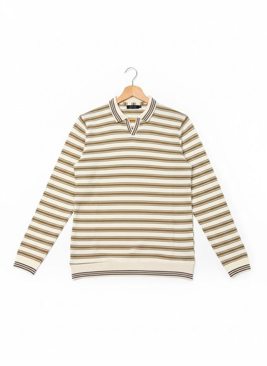 Striped Knitted Long-Sleeve Polo