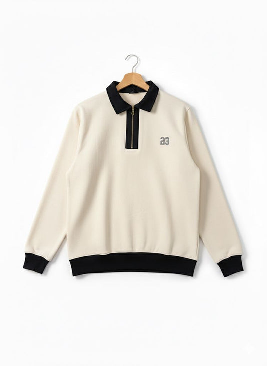 The '23' Quarter Zip Sweatshirt - Off-White