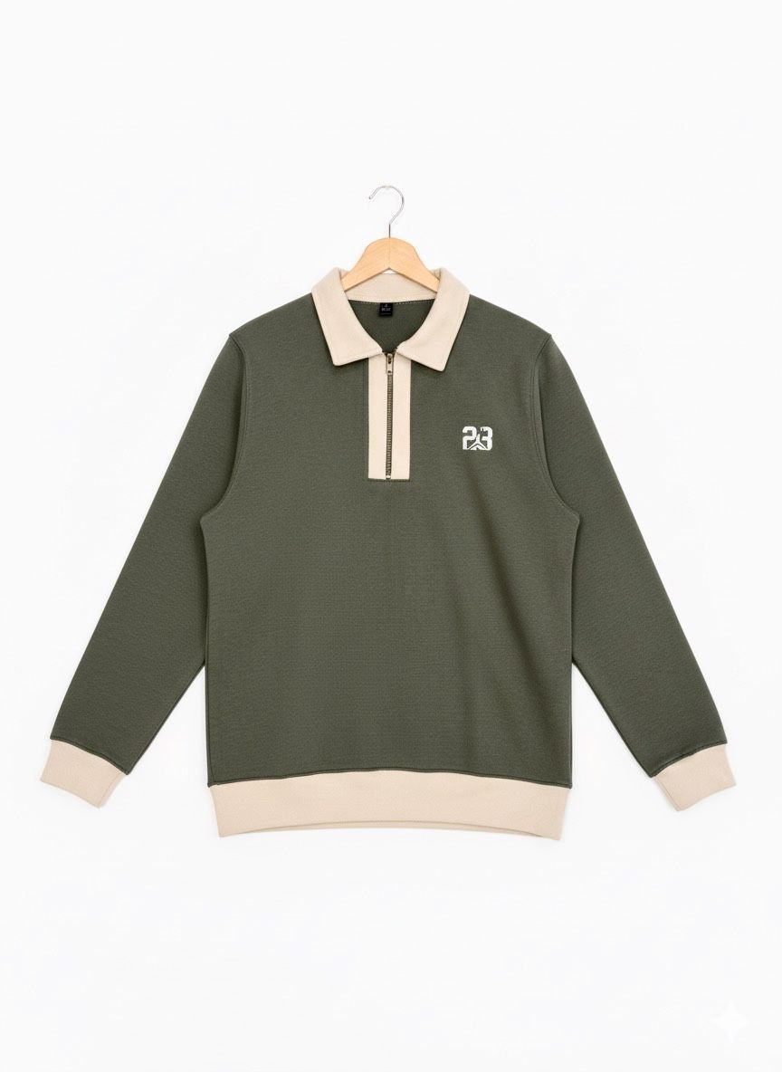 The '23' Quarter Zip Sweatshirt - Olive Green