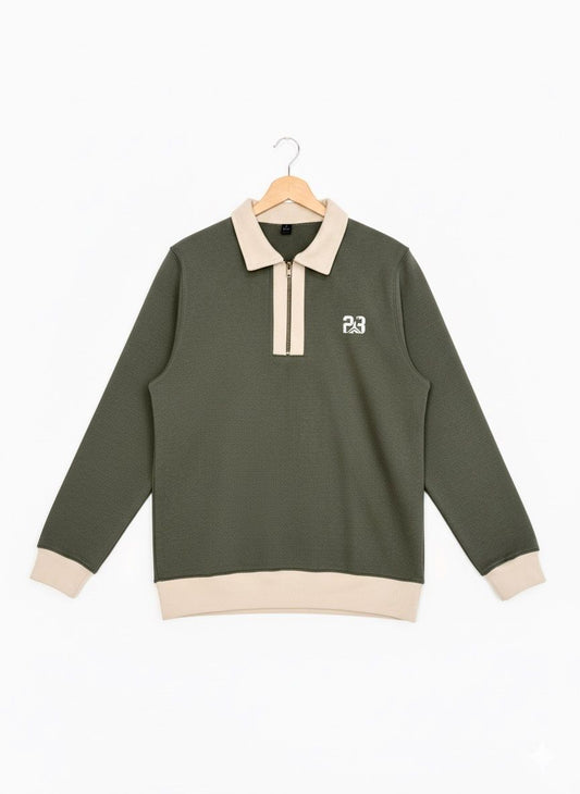 The '23' Quarter Zip Sweatshirt - Olive Green