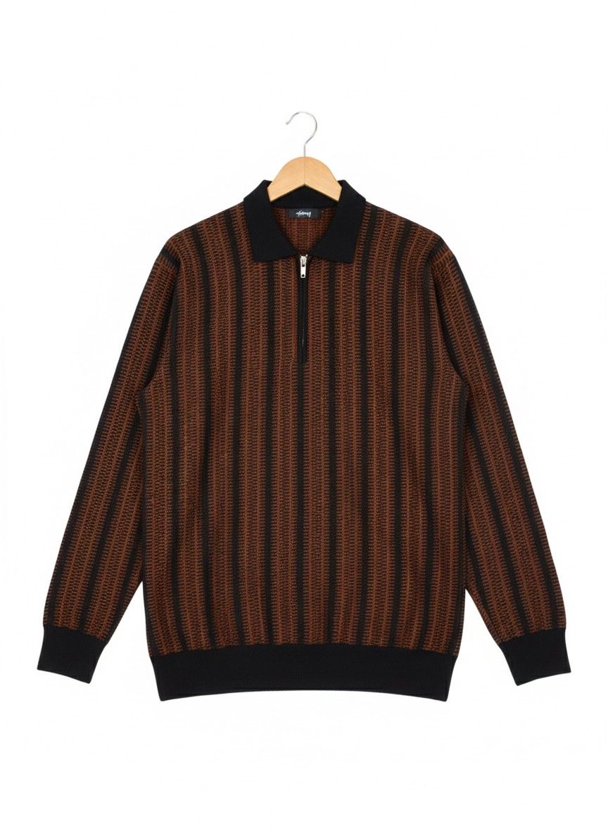 Striped Knitted Zipper Polo