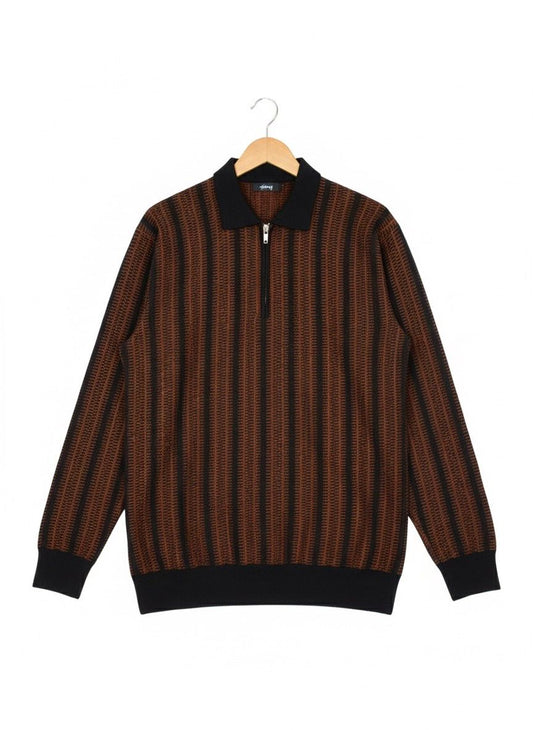 Striped Knitted Zipper Polo