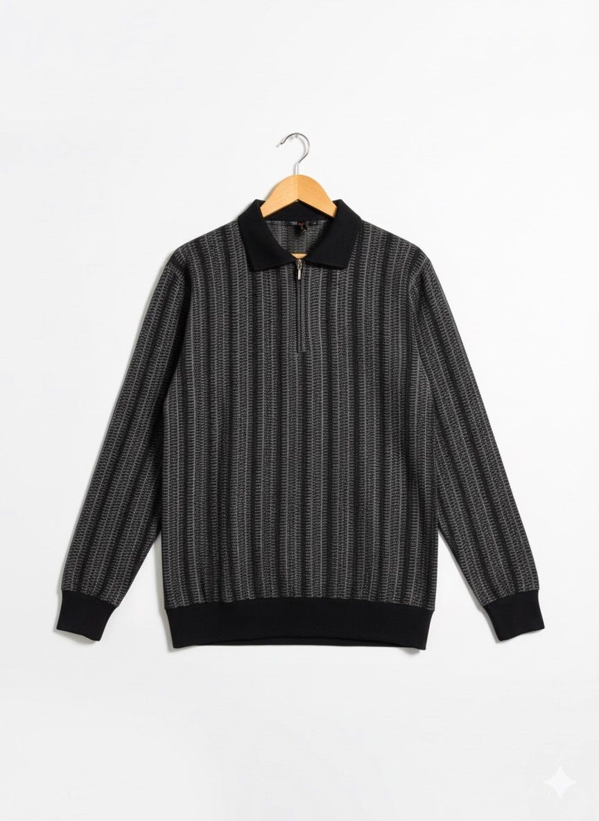 Striped Knitted Zipper Polo