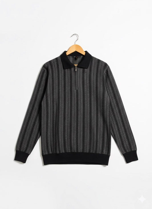 Striped Knitted Zipper Polo