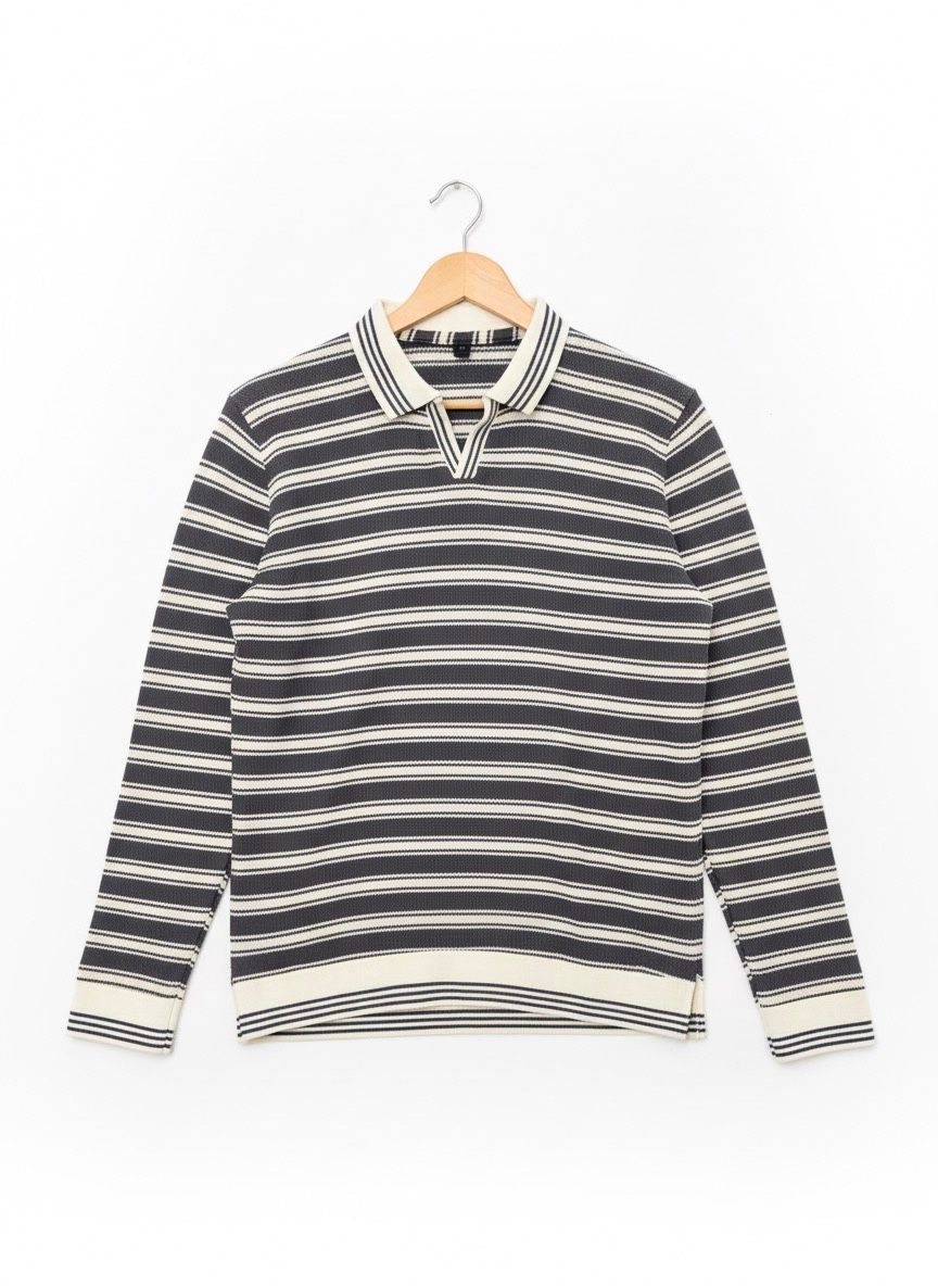 Striped Knitted Long-Sleeve Polo