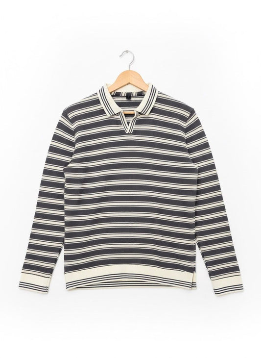 Striped Knitted Long-Sleeve Polo