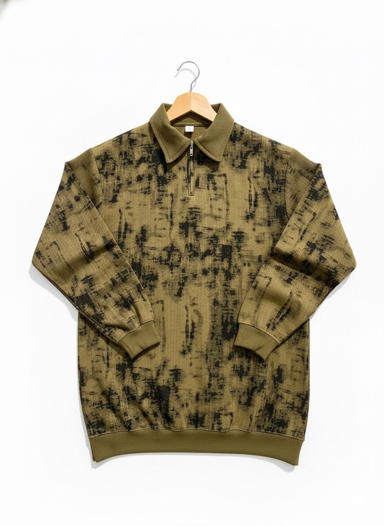 Textured Quarter Zip Polo - Military Green