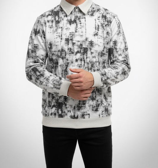 Textured Quarter Zip Polo - White