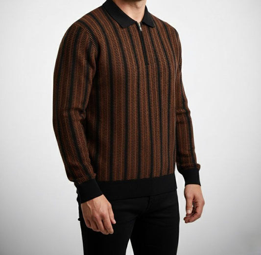 Striped Knitted Zipper Polo