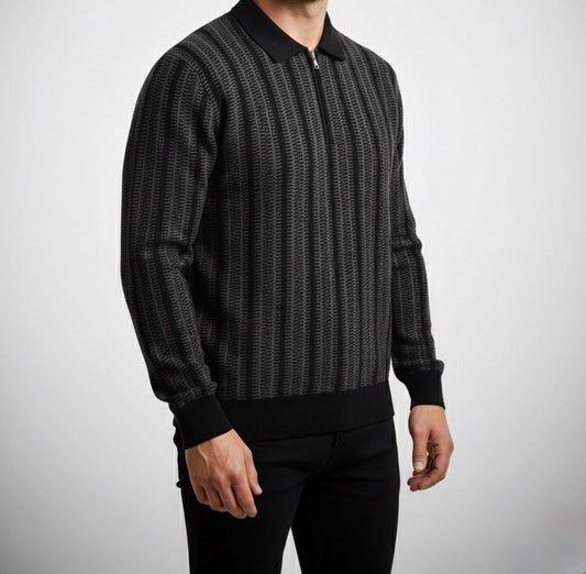 Striped Knitted Zipper Polo