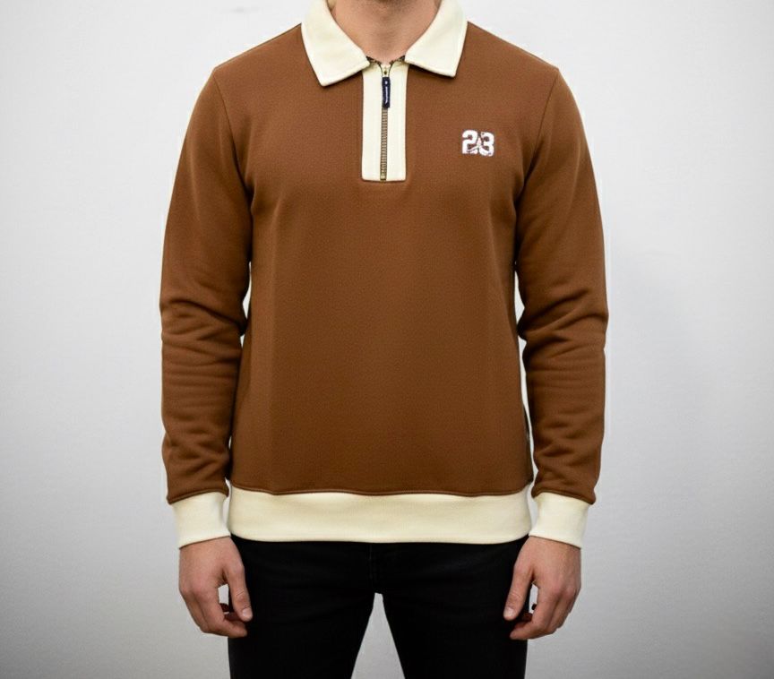 The '23' Quarter Zip Sweatshirt - Brown