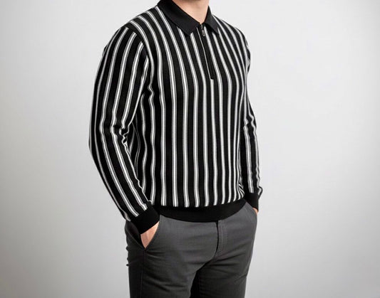 The 'Mod' Stripe Quarter-Zip Polo Shirt